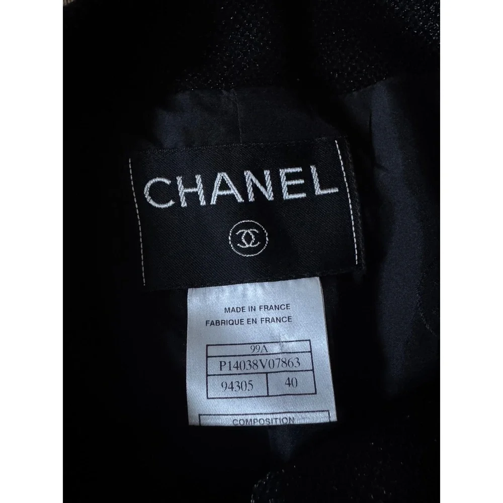 Chanel Vintage 99A Black Wool‎ Blend Long Coat Silk Lined CC Buttons Size 40